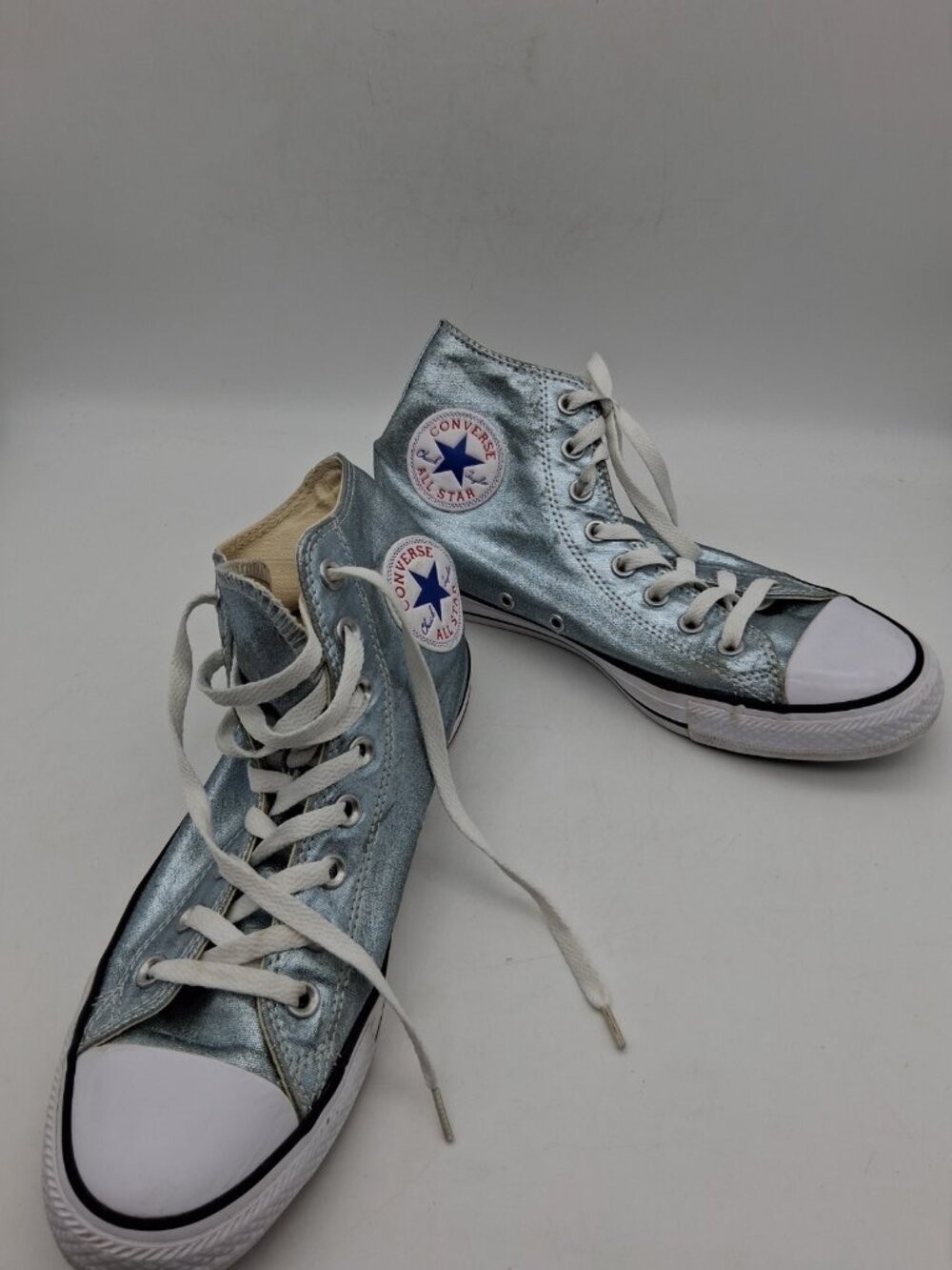 Converse All Star Womens 9 Mens 7 Metallic Blue High Tops Shiny 154035F